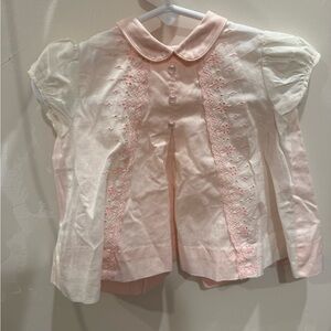 Vintage Pink and White Kids Shirt with Embroidered Details